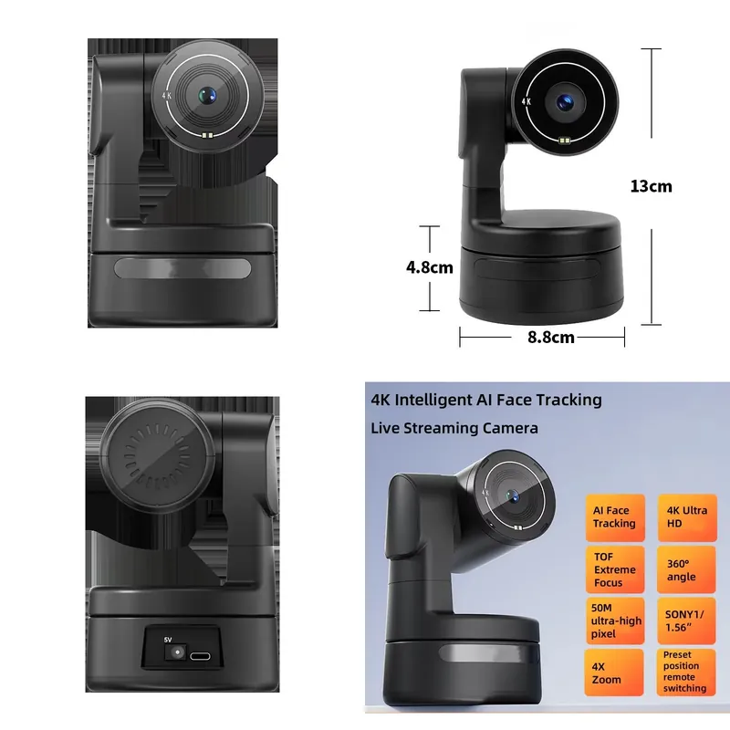 Webcam 4K - Mini Cámara Web PTZ 4K para
